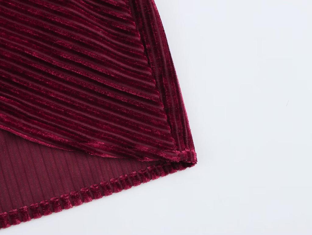 2025 Spring Women's European-American Velvet Knot Dress with Lining