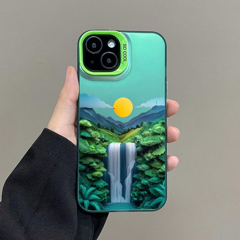 Mountains and Rivers Laser Phone Case For IPhone 14 15 Pro Max Plus 11 12 13 Mini Pro Max 16 Pro Max Shockproof Back Cover Funda