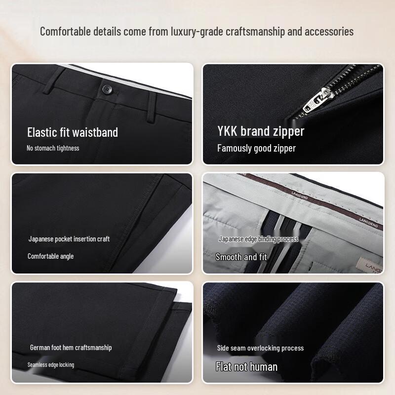 Langdeng Men's Wrinkle-Free Straight Fit Cotton Casual Pants