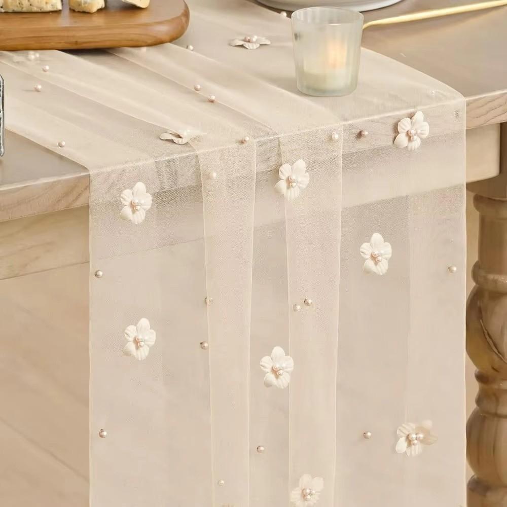 Polyester Tulle Table Runner 75*300CM Sheer Table Cover Floral Table Runner  For Table Decoration