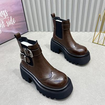Platform Women's Ankle Boots Flats Fashion Winter Sport Shoes  Designer New Chelsea Boots New Casual Leather Mujer De Botas