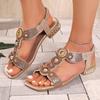 Square Heel Sandals New Summer Square Toe Vintage Beaded Fairy Peep Toe Rhinestone Plus Size Non-Slip Romans