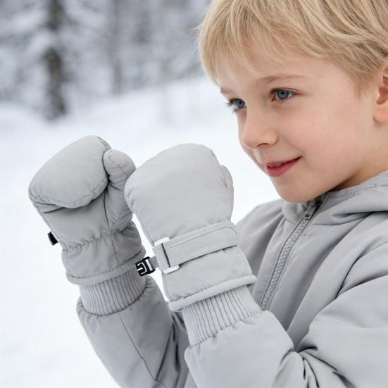 1 Pair Kids Gloves Waterproof Winter Ski Gloves Soft Fleece Lining Windproof Adjustable Strap Solid Color Threaded Gloves