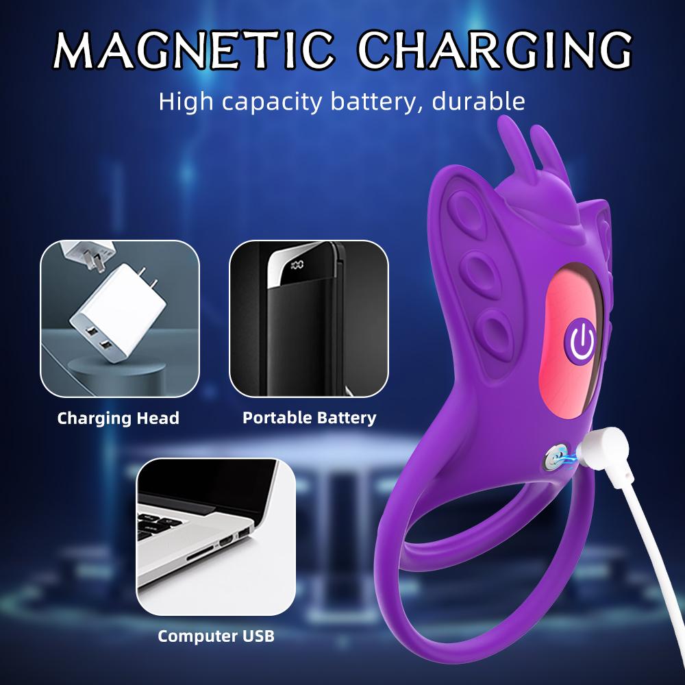 APP Vibrazione Farfalla Anello Uomo Anello Pene Controllo Wireless Massaggio Testicolo Stimolazione Pene Anello Pene Giocattoli Sessuali Anello Blocco Sperma Rosso/Viola