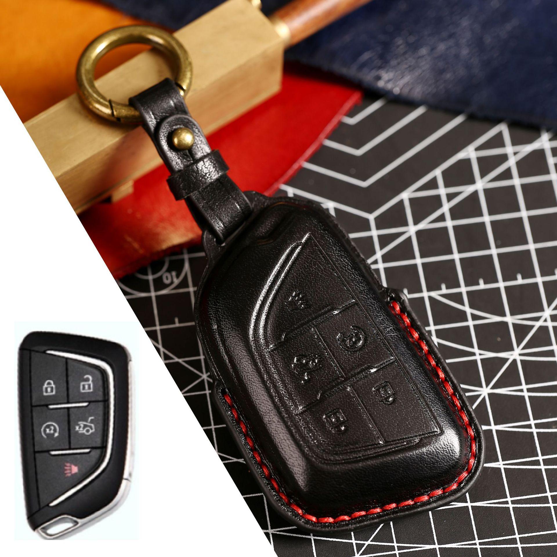 

Applicable to Cadillac ct5 key cover, new ct4 car key case xt5 xt4 shell atsl buckle xts genuine leather чёрный