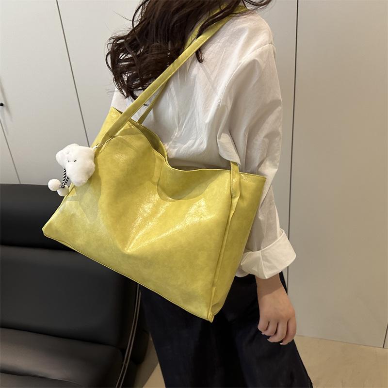 Solid Color High-end Shoulder Tote Bag Niche Simple Underarm Bag Retro Versatile Tote Bag
