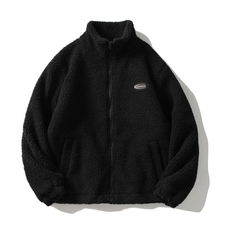 Korean Style Trendy Loose Lambswool Men's Casual Winter Jacket with Zipper
