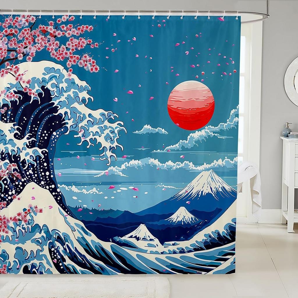 Lovely Dog Shower Curtains,Cute Puppies Cartoon Animal Bath Curtain,Paw Print Blue Cloth Fabric Bathroom Decor Set with Hooks