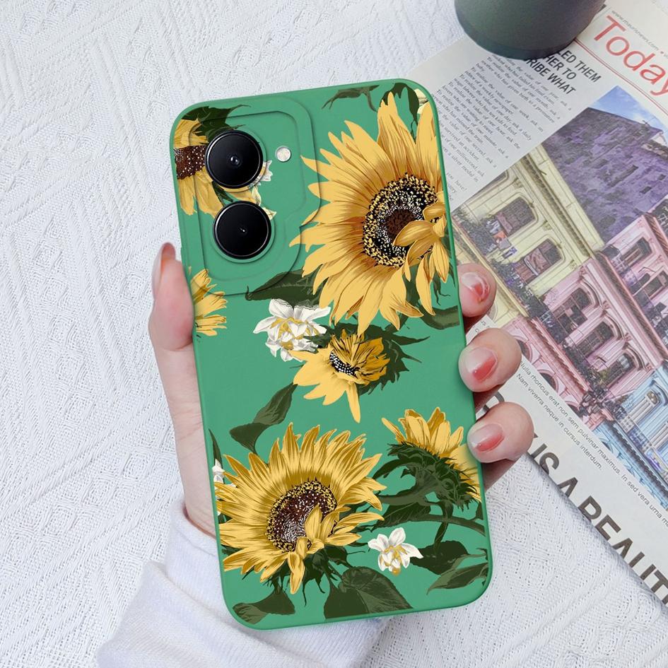 Case For OPPO Realme C33 C35 C55 C11 12 15 17 20 30 Realme GT2 Pro Fashion Sunflower Butterfly Liquid Silicone Soft TPU For Realme Coque Fundas Bumper