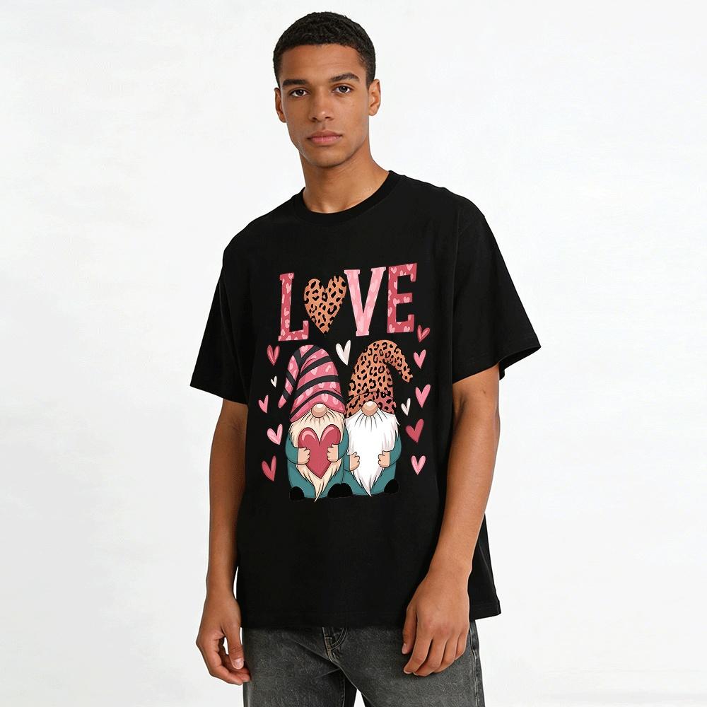 Valentine's Day Love Gnome Print Top Couple Casual T-Shirt Pure cotton T-shirt