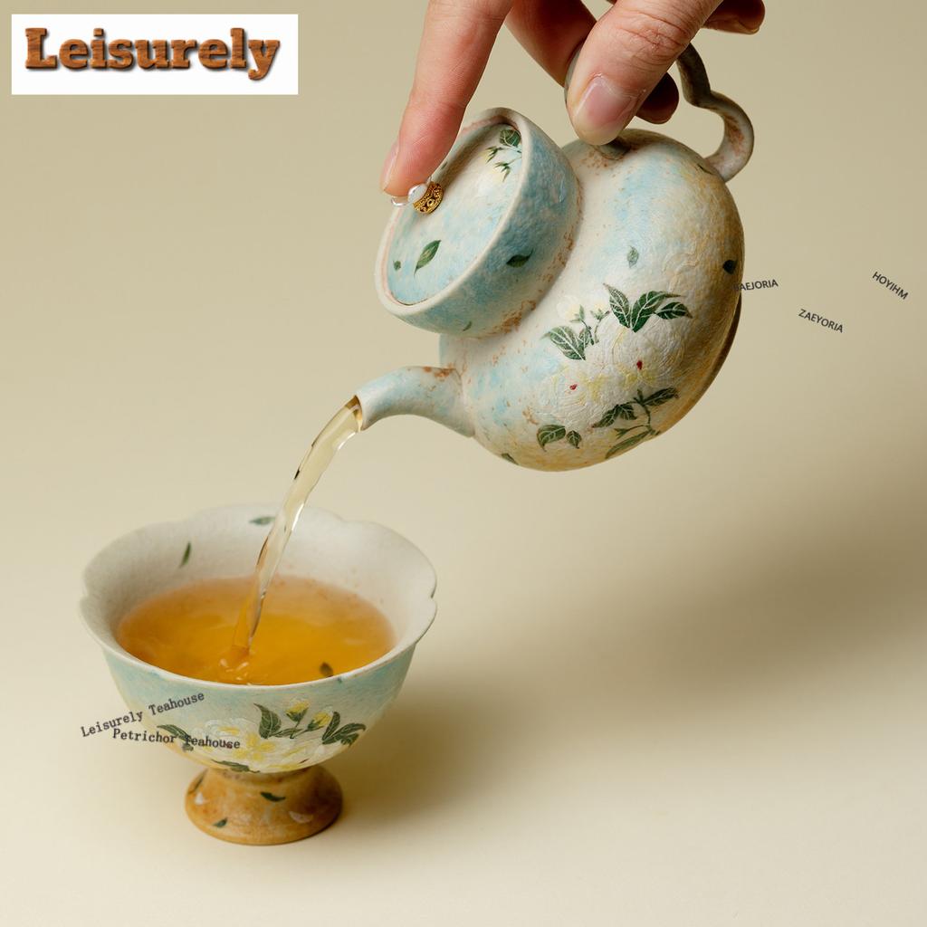111ml Hand-painted Gardenia Flower Teapot Retro Tea Infuser Pot Household Tea Maker Kettle With Filter Chinese Tea For Tea Craft