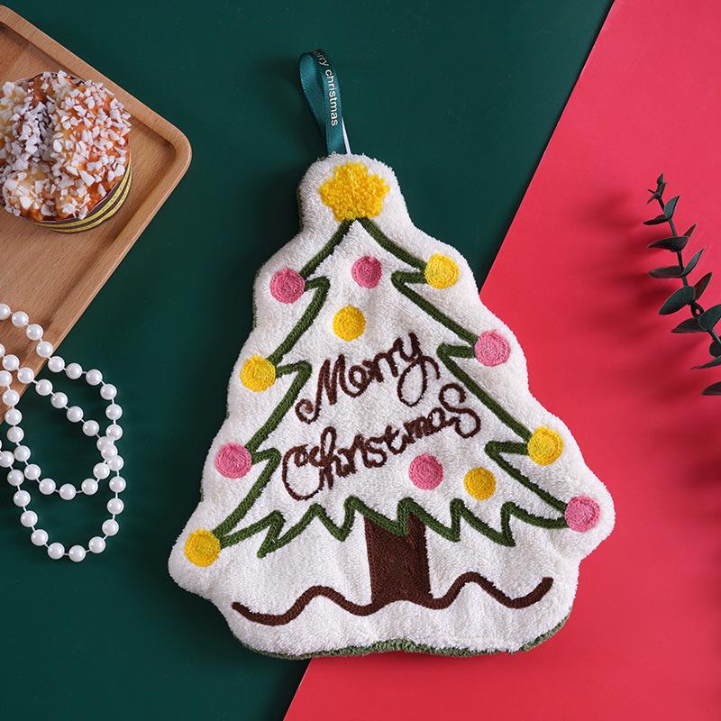 Christmas Shape Hangable Thickened Coral Fleece Hand Towel for Bathroom & Kitchen