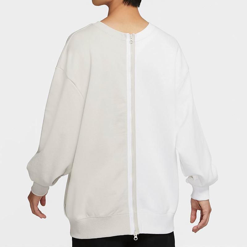 Nike Crew Neck Pullover Sweatshirt With Back Zipper Women Sweatshirts White Gray CZ1431-072
