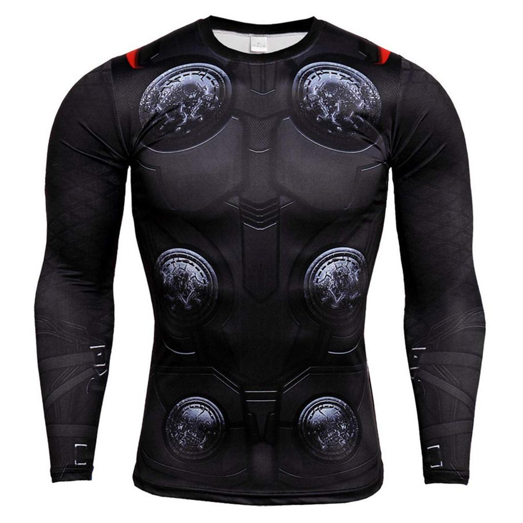 Superhero 3D Slim Fit Quick Dry Stretch Sports Cosplay T-Shirt (M, Thor Long Sleeve)