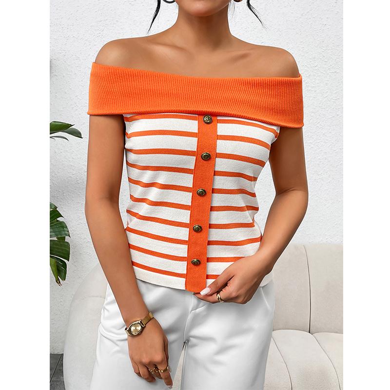 Moda Donna Rigata Senza Maniche Fuori Spalla Pullover Pullover Maglieria Donna Primavera Estate