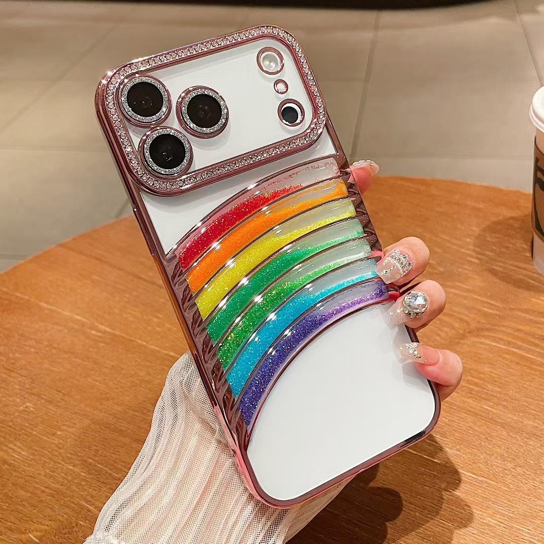 

Premium Rainbow Quicksand Case with iPhone Lens Film and Drop Protection for Apple 17 Pro Max, iPhone 16, 15, 14 PM. iPhone 13 Pro Max