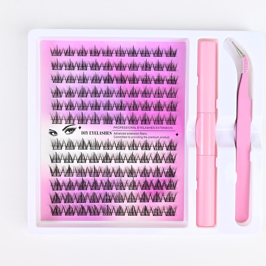 12-Row Lazy Trilogy False Eyelashes Glue Tweezers Set Natural Simulation With Clear Roots
