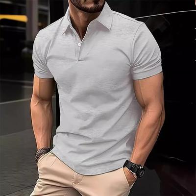 2025 New Cross Border Men's Casual Solid Color Button Short Sleeved T-shirt Polo