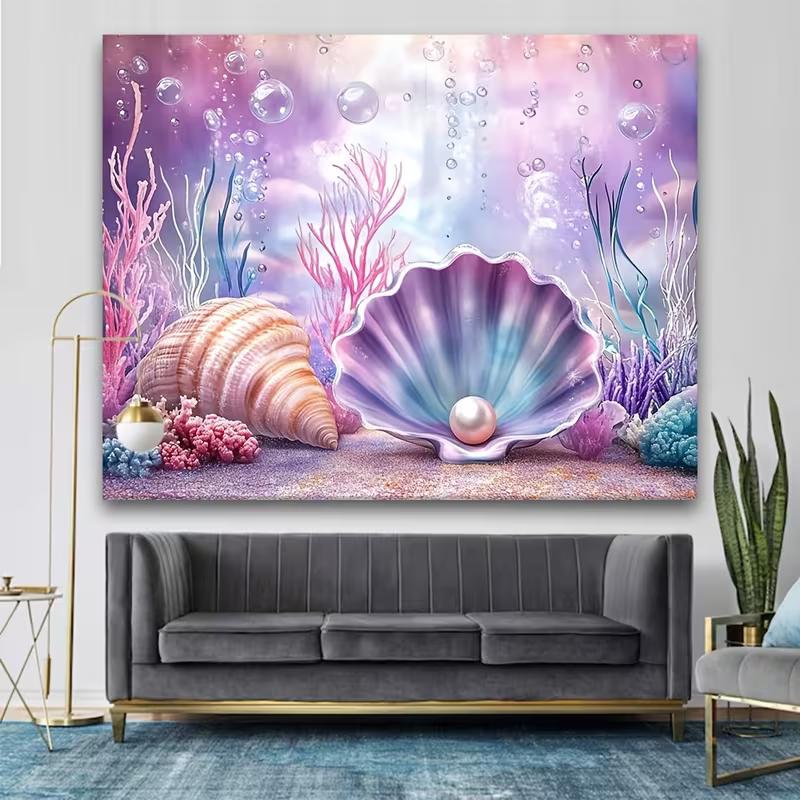 

2D Magical Underwater Seascape Backdrop Shell with Pearl Photo Background 47.2x31.5inch/120*80cm