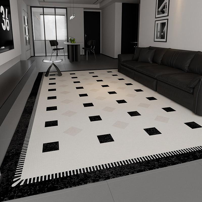 Beige Black Geometric Area Rug Modern Light Luxury Living Room Carpet Waterproof Non-Slip Sofa Floor Mat Easy Care Holiday