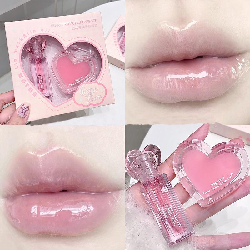 

2Pcs/Set Lip Care Set Moisturizing Reduce Dry Wrinkles Transparent Tint Mirror DUDU Lip Oil Lip Mask Girl Lipstick Makeup Base розовый
