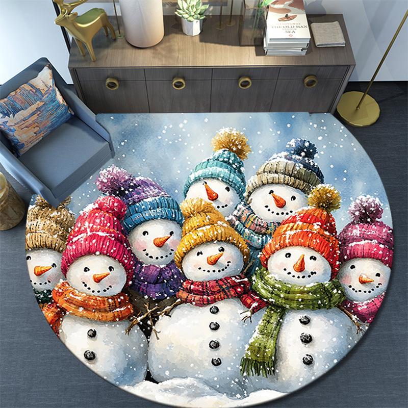 Snowmen Round Area Rug,Carpet Rug for Living Room Bedroom Sofa Playroom Decor,Non-slip Floor Mat