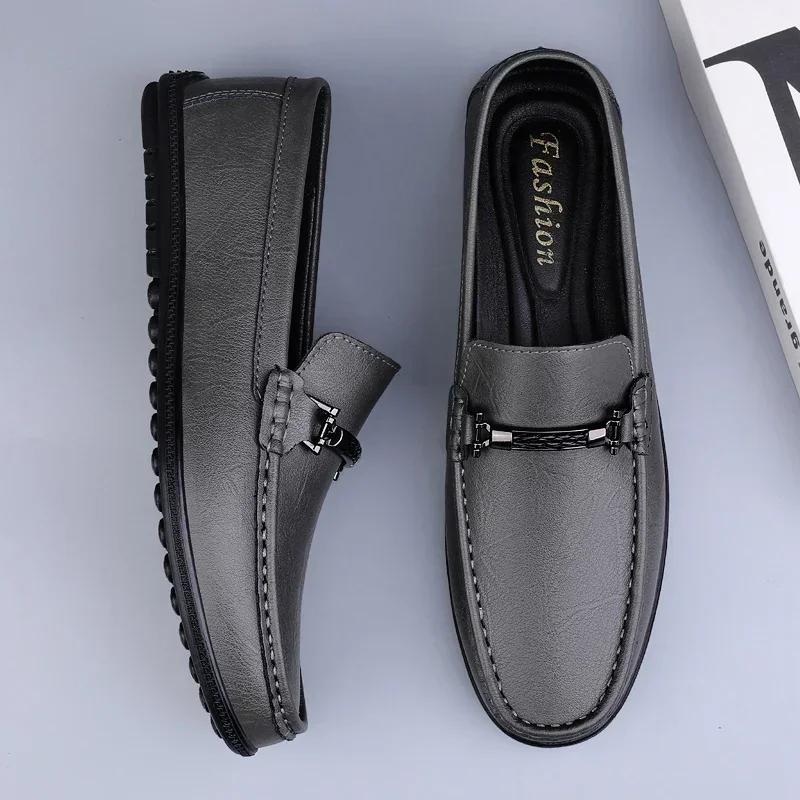 Fashion Luxury Mens Genuine Leather Shoes New Casual Shoes Men Blue Business Men Slip-on Shoes All-Match Loafers Handmade Driving Flats