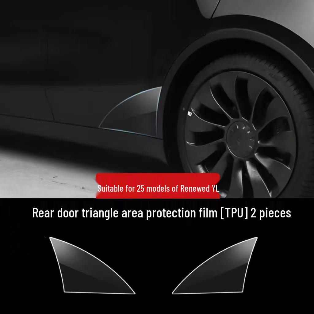 Tesla Model Y/3 Rear Door TPU Protective Film - Triangle Area, Anti-Transparent Glossy Black