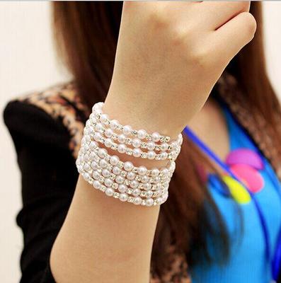 S041 Bracciale Gioiello Coreano a Spirale Multi-strato con Perle