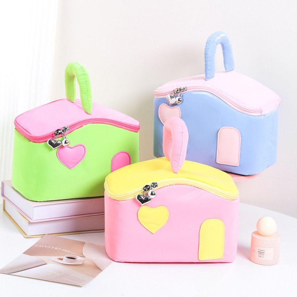 Korean Style Cartoon Makeup Bags House Shape Toiletries Storage Pouch Travel Wash Handbag  Outdoor