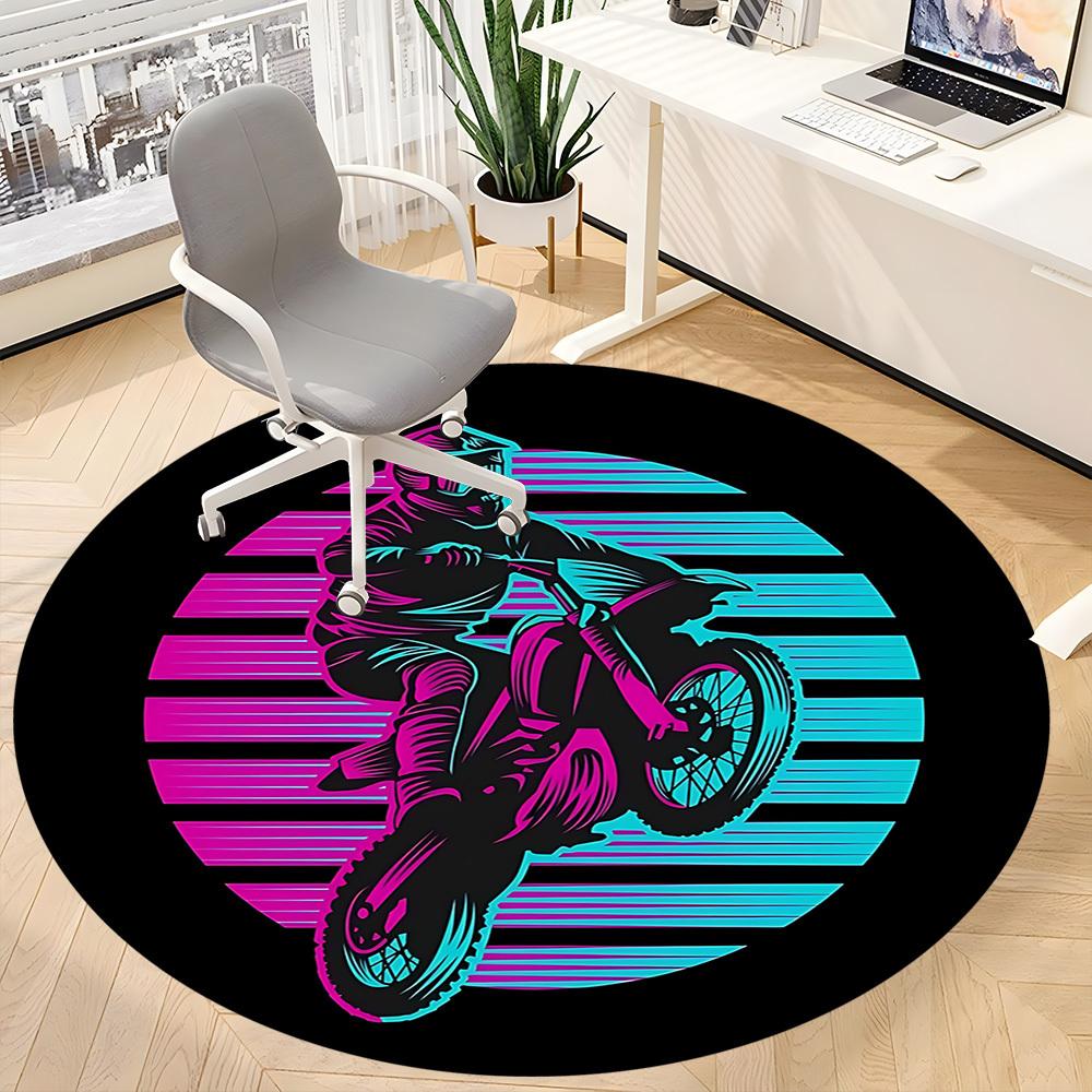 1PC Motorbike Rider Office Round Area Rug,  Mat Suitable ForOffice, Under Office Chairs Bedroom Living Room Home Decor, Room Deco