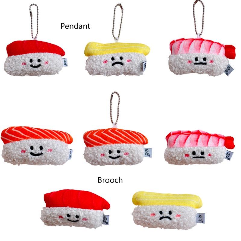 Authentic Salmon And Sweet Shrimp Sushi Plush Pendant Pin Cute And Funny Cartoon Food Hanging Decoration Gift Sushi Pendant)