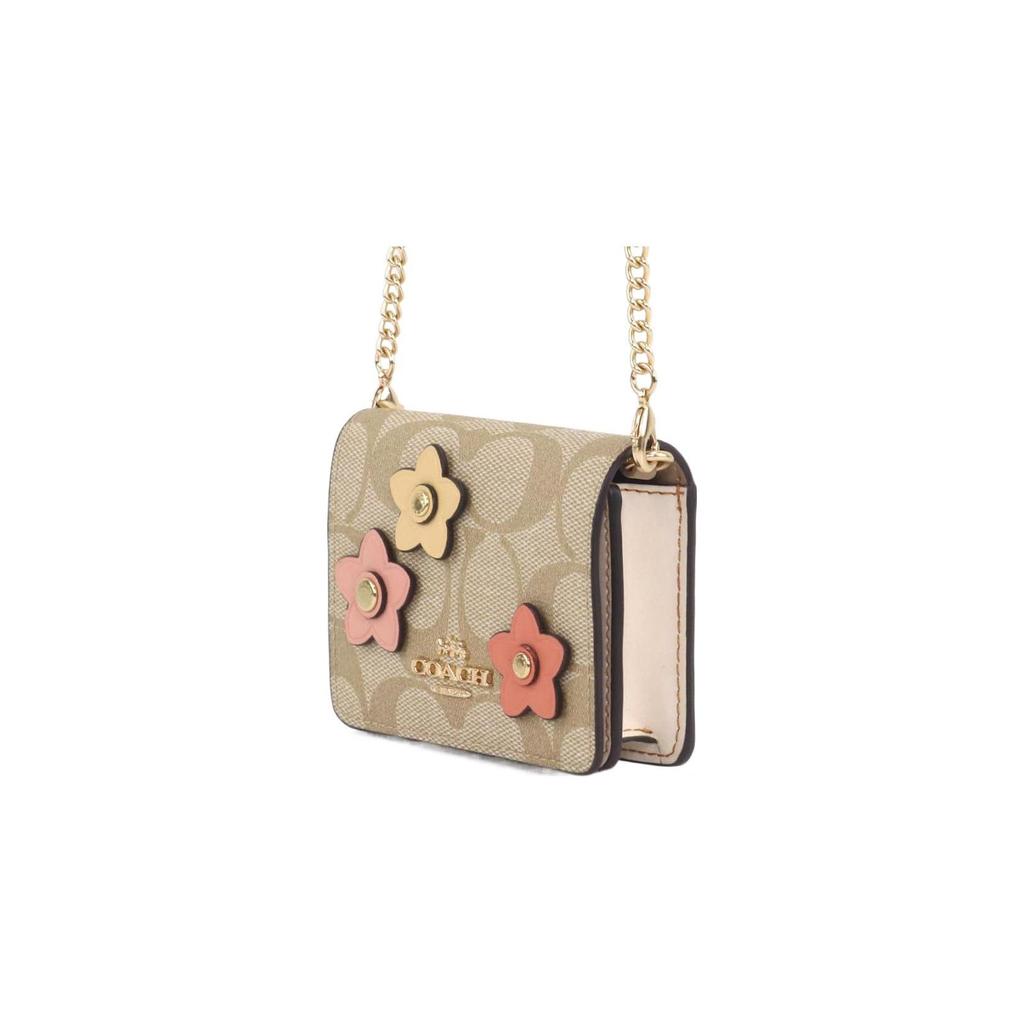 Coach Classic Monogram Floral Print Leather Chain Crossbody Wallet Mini Women wallet Khaki CH620-IMOT4
