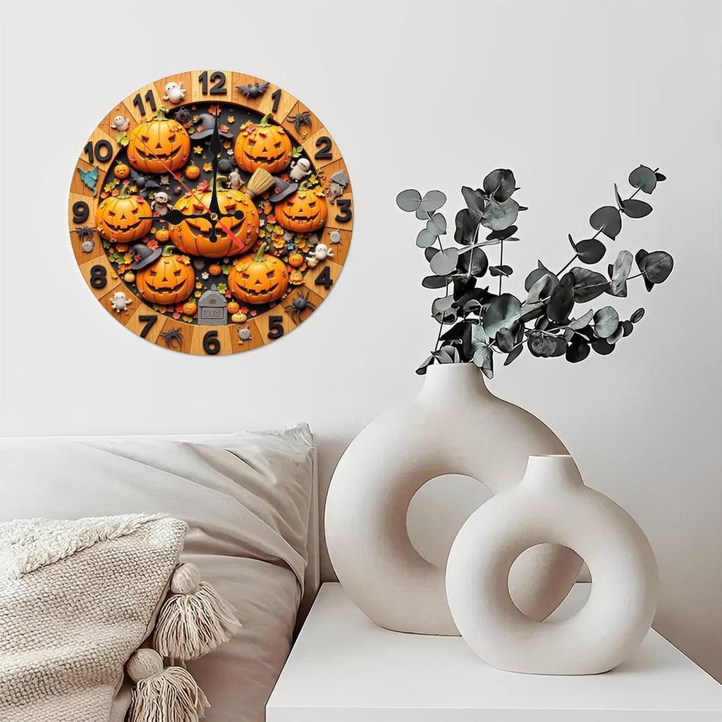 Custom Pattern Wall Clock, Custom Logo, Halloween style design, Artistic Home Decor, 10-Inch Silent Wooden Wall Clock