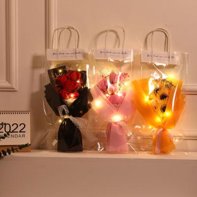 Artificial Flower with Bag Glowing Romantic Mother's Day Gifts Realistic Fake Rose Dried Flower Bouquet Home Supplies