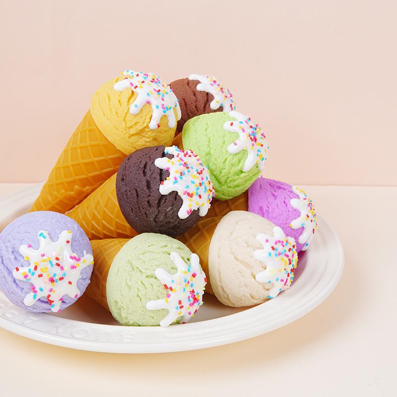 Handcrafted Realistic Ice Cream Ball Display Prop - Macaron Color Cone Toy
