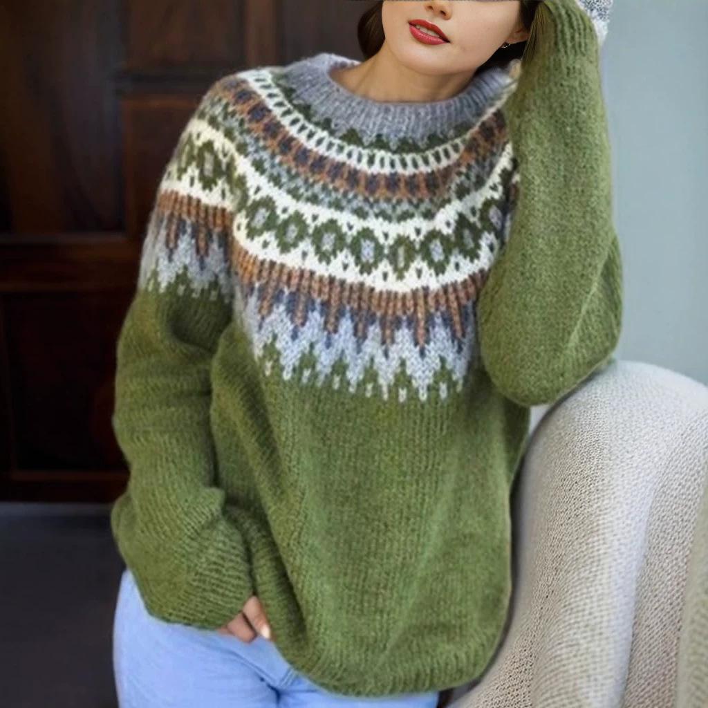 2026 Women's Fashion Knitwear: Trendy Color Block Loose Sweater for Everyday Wear