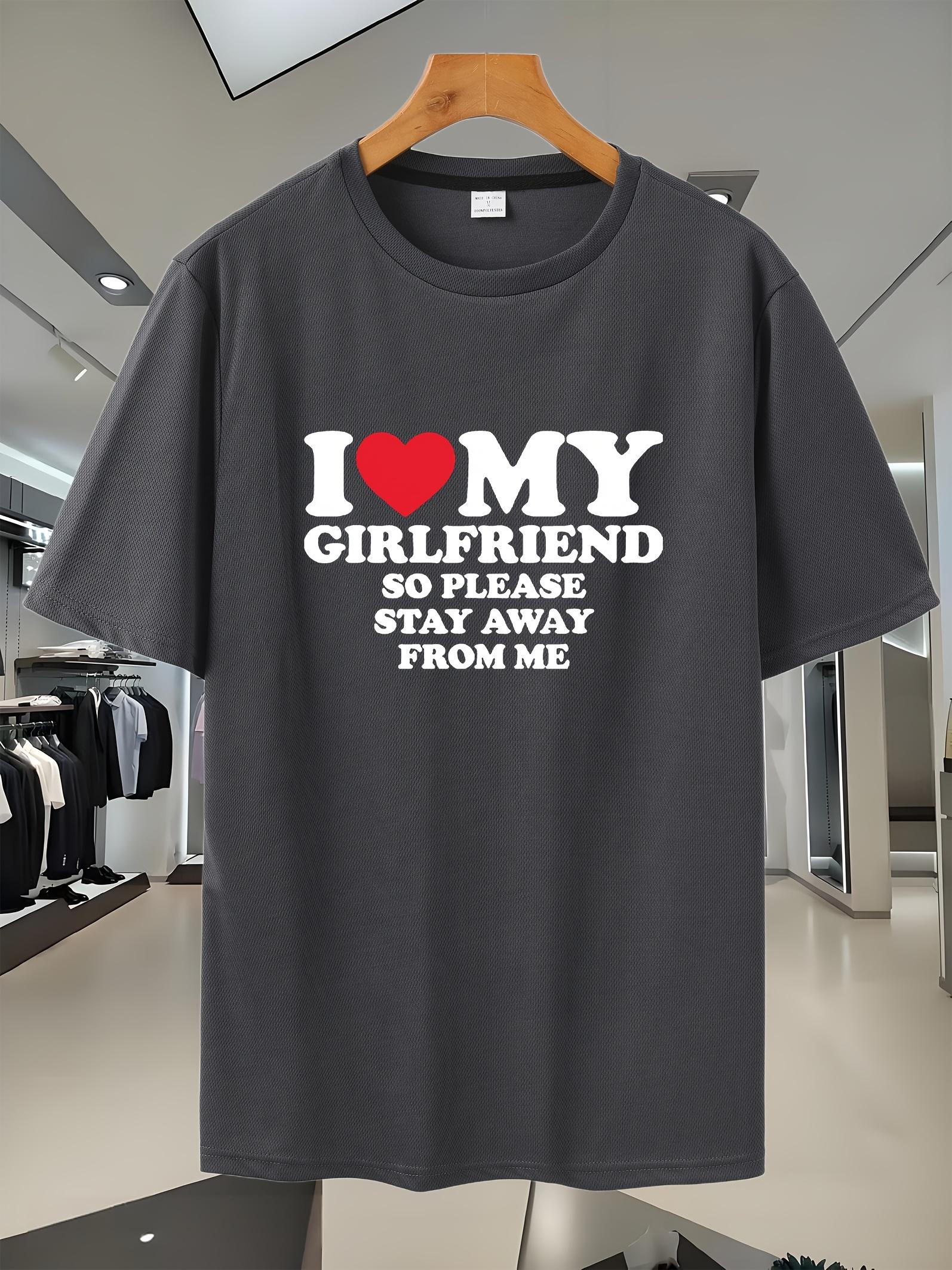Navy Blue Graphic T-shirt with I Love My Girlfriend Print & Red Heart - Breathable Mesh Fabric S