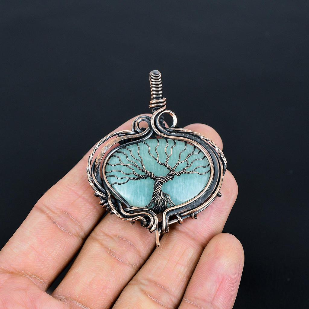 Amazonite Pendant, 999 Copper Wire Wrapped Pendant Handmade Gemstone Jewelry, Gifts For Wife Brand New Pendant