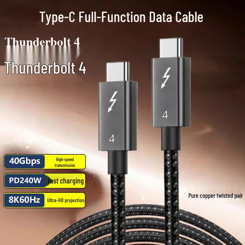 USB4 Thunderbolt 4 Cable: 40Gbps Transfer, 240W Fast Charge, 8K60Hz Display Support, Type-C