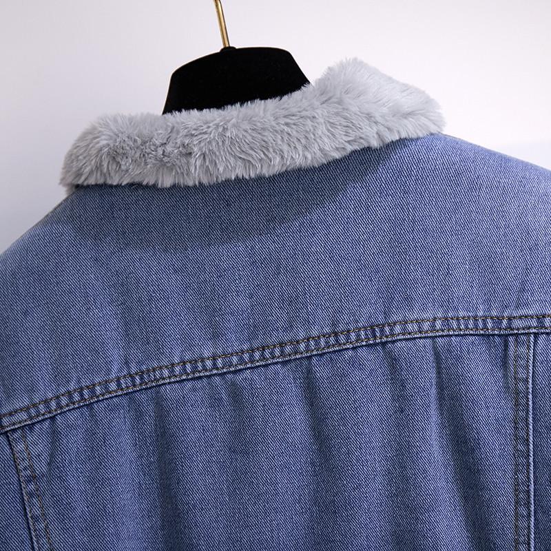 Extra Large Winter Plus Velvet Denim Jacket - Thickened Casual Cotton Coat for Sizes 200/300 Jin
