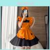 Süßes Lolita Kürbis Dienstmädchen Halloween Party Kostümkleid mit Kopfschmuck