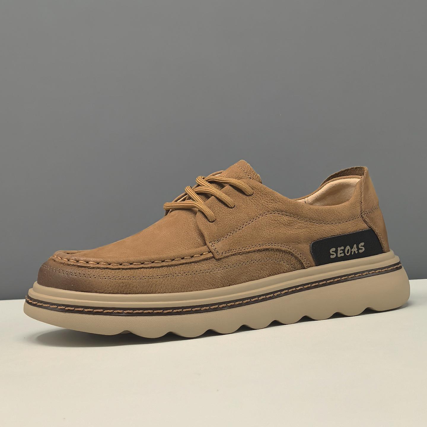 Thick baseplate shoes trendy shoes leather breathable casual shoes 38
