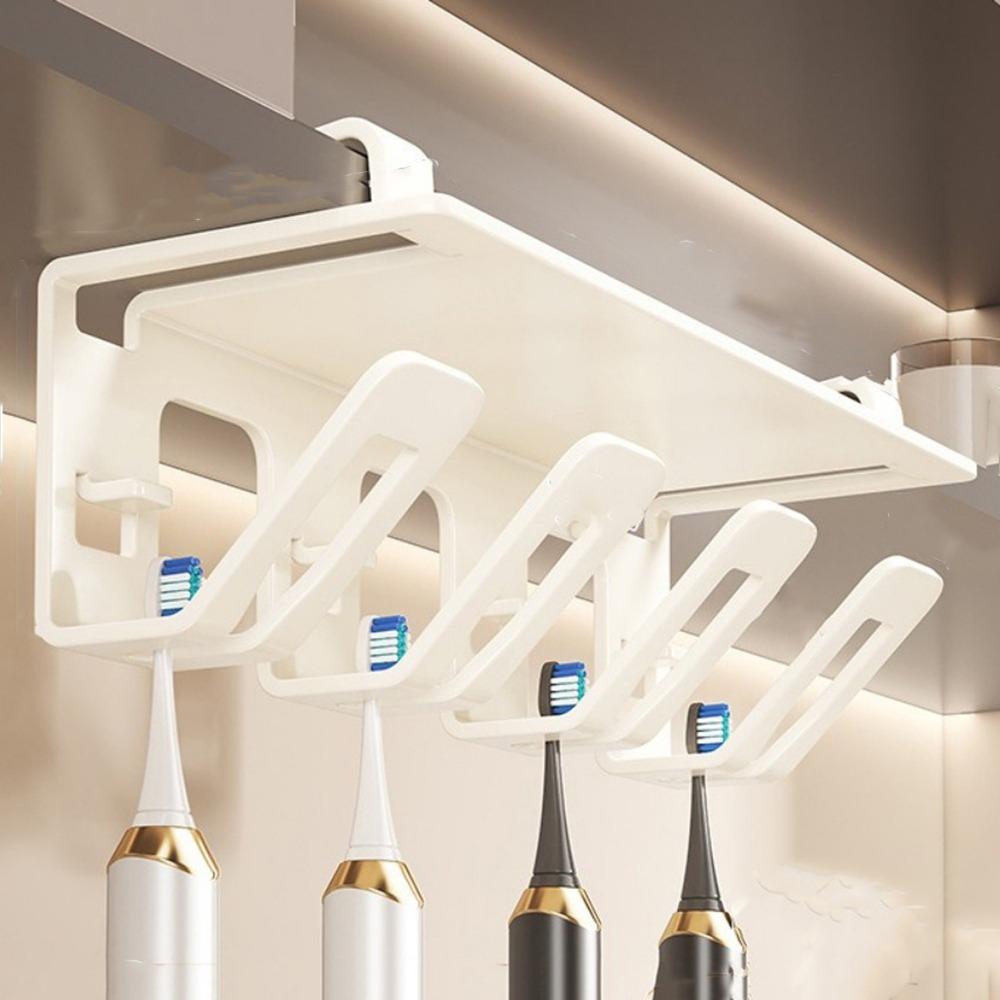 Carbon Steel Toothbrush Storage Rack Non-Perforated Toothbrush Stand for Under Cabinet