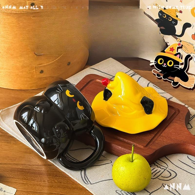 Ghost Cat Ceramic Mug with Lid Women's New High Appearance Level Cup  Home Drinking Water Souvenir