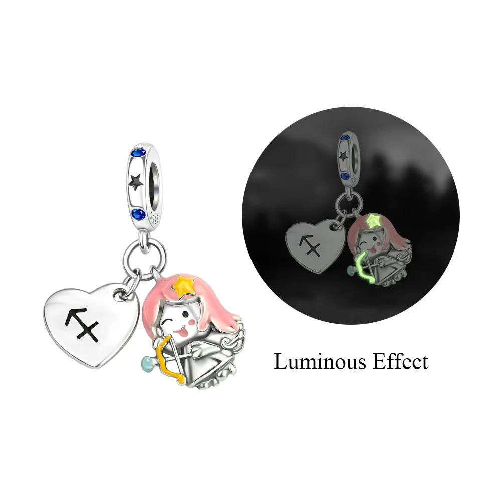 Oryginalne Miedziane Charmsy Szczęśliwe Znaki Zodiaku Koraliki Świecące Gwiazdy Zawieszki Pasują Bransoletka DIY Drobna Biżuteria Prezent