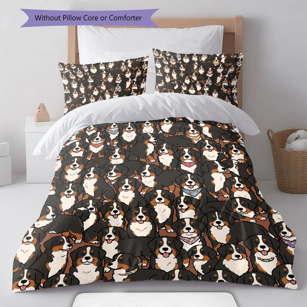 Cartoon-Hundemuster Bettwäsche, Steppbett-Set Bettbezug Kissenbezug Zuhause Geburtstagsgeschenk (1 Bettbezug + 2 Kissenbezüge, ohne Füllung)