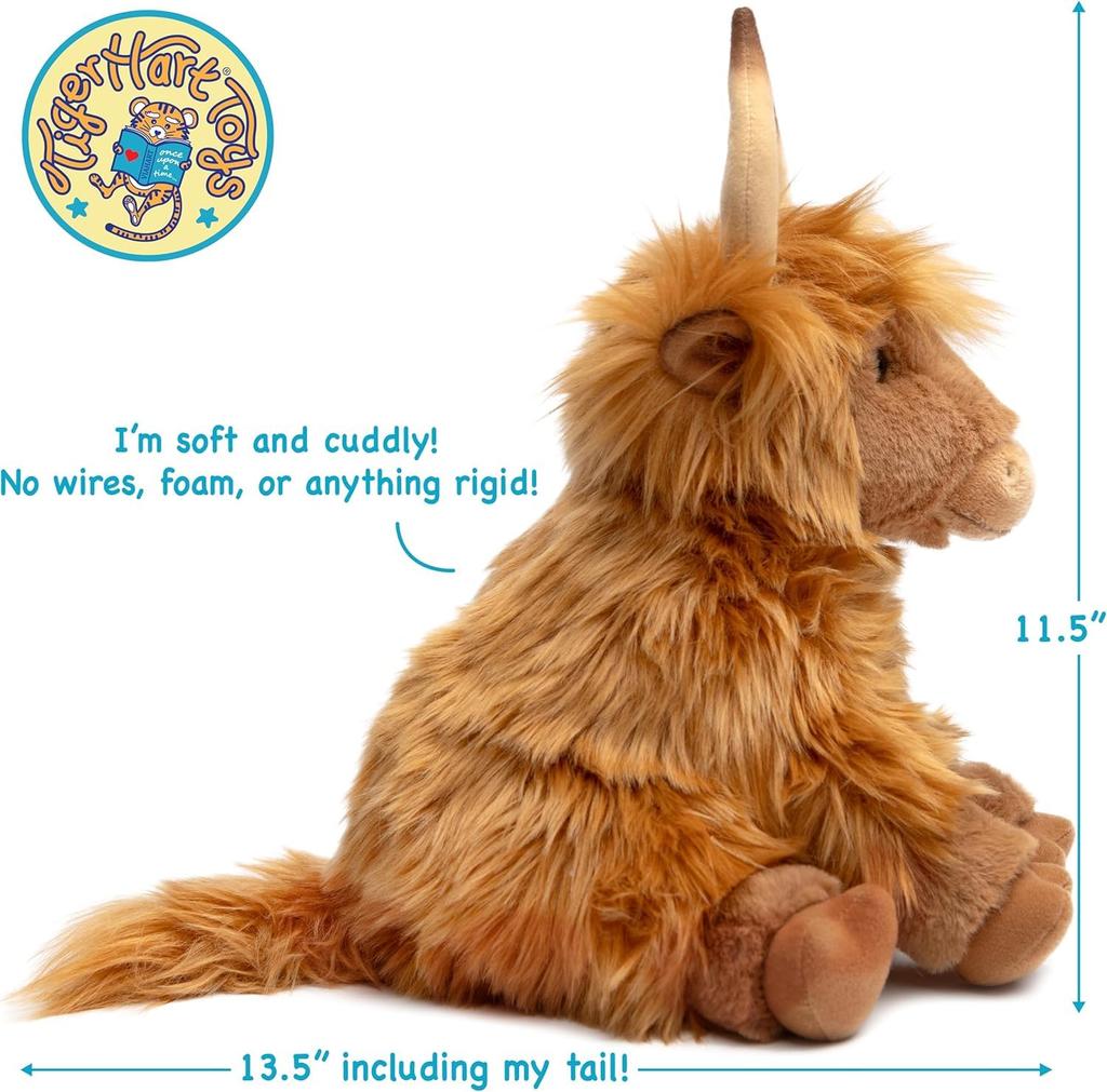 [VIAHART] Highland Cow "Henry" Plush Toy – Brown, Size M (Approx. 29 cm), Soft and Fluffy Cow Plush, Hand Washable