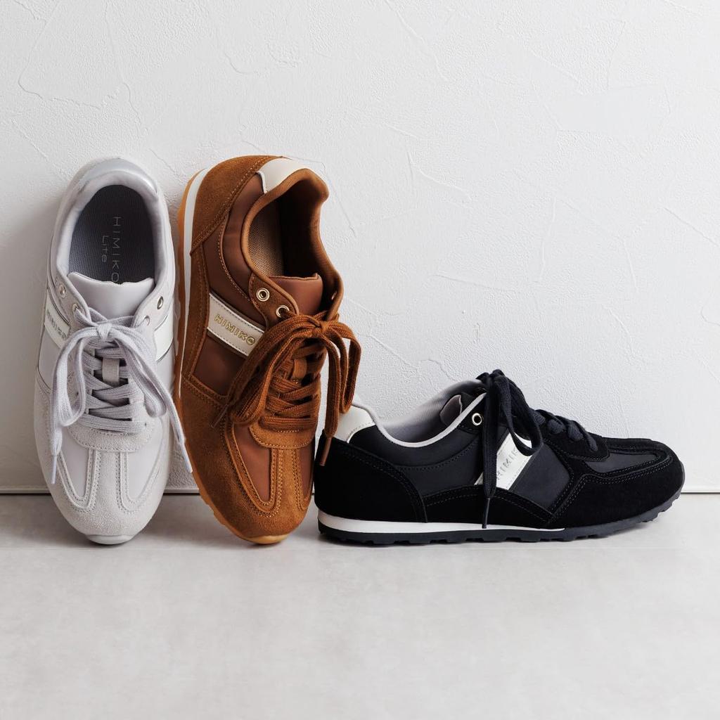 HIMIKO Flat Suede Combination Sneakers, 657302, Gray, Size 220, Cushioned, Comfortable, 1.5cm Heel, Lace-Up