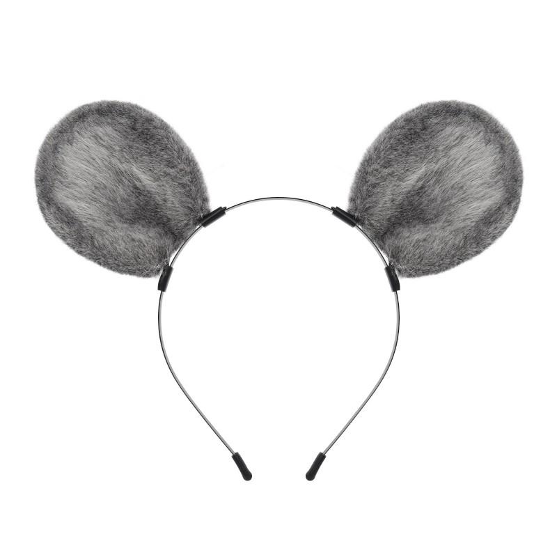 Handmade Plush Mouse Ears Headband With Tail Set Cosplay Animal Ear Costume Accessory Halloween Party